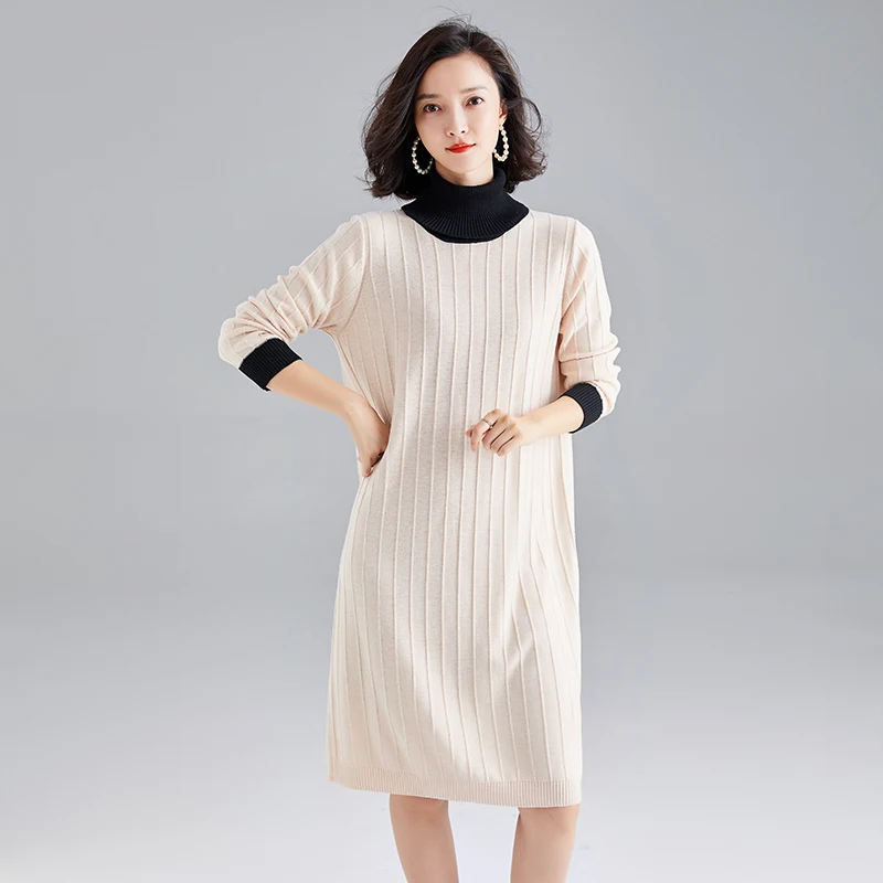 Кашемировое платье с высоким воротником высокое качество Осень-зима женское