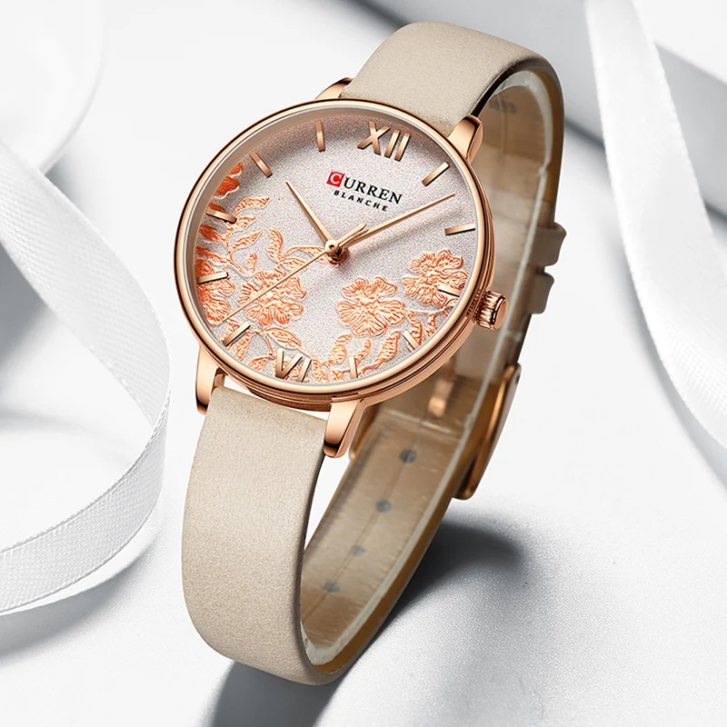 Женские часы CURREN кварцевые наручные с кожаным ремешком уникальный дизайн