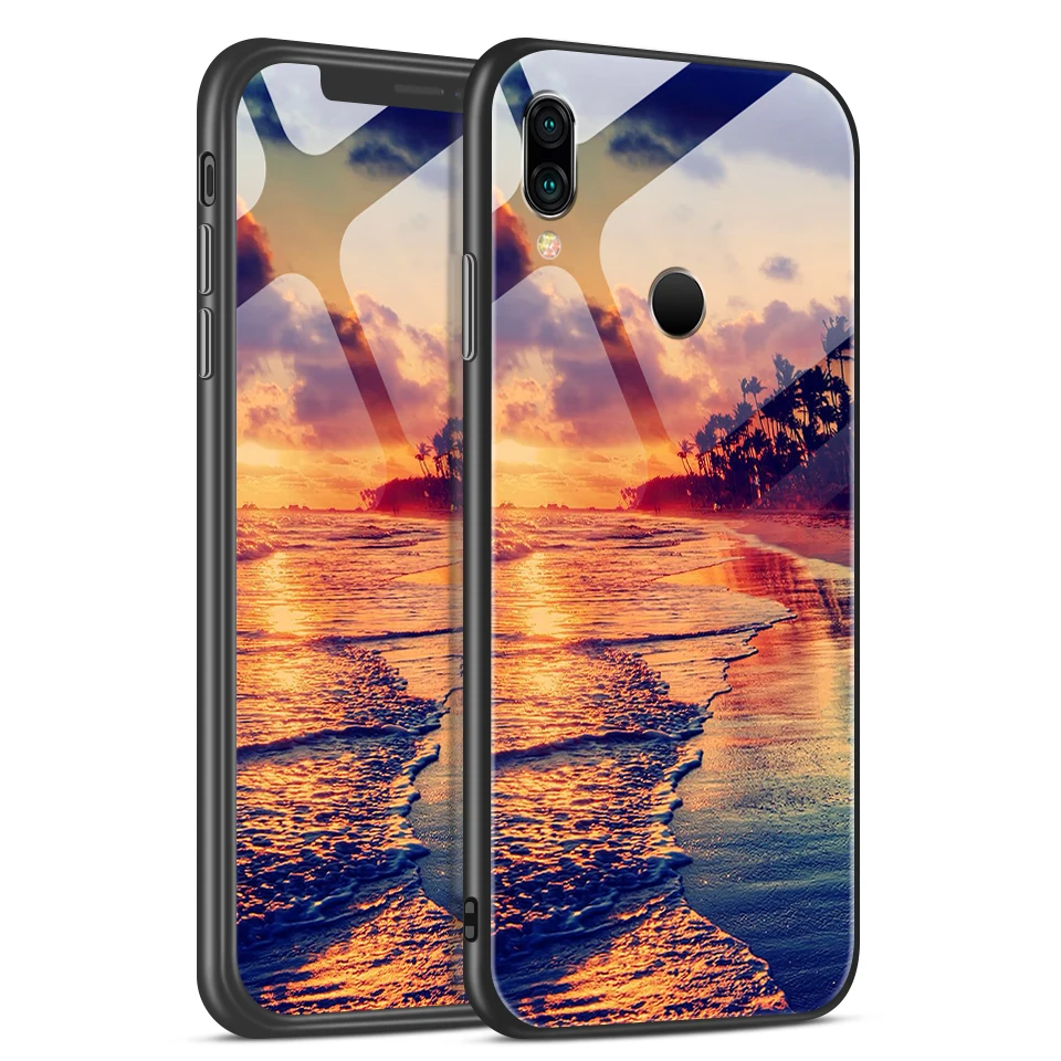 H119 Для Xiaomi Redmi Note 6 звездный узор закаленное стекло чехол для телефона Redmi Note 7 мягкий силиконовый край полная защита жесткий чехол - Цвет: H119
