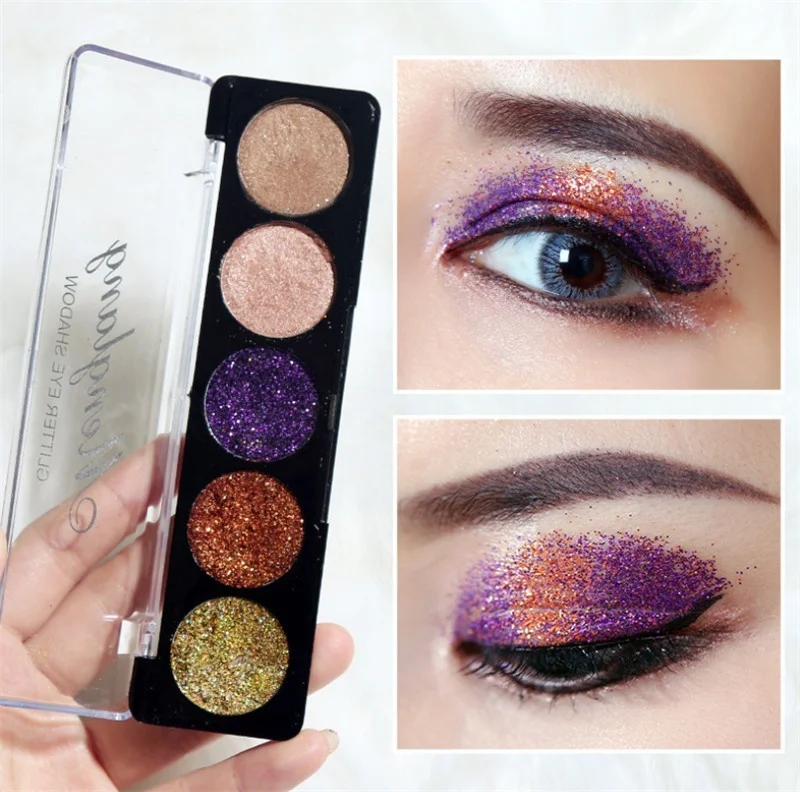 5 Цвета блестящие тени для век палитра расшитые бусинами и блестками глаз диск