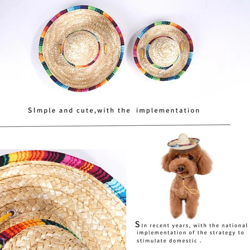 Соломенная шляпа для питомцев регулируемая плявечерние от солнца кошек и собак 1
