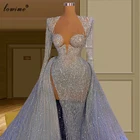 Блестящие вечерние платья с длинным рукавом 2021, платья русалки в арабском стиле, вечерние платья знаменитостей для женщин, роскошные нарядные платья