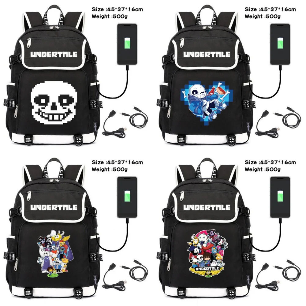 

Game Undertale Sans Toriel Canvas Backpack Teenagers Zipper Schoolbag Boys Girls USB Charging Travel Laptop Bag Cartoon Packsack