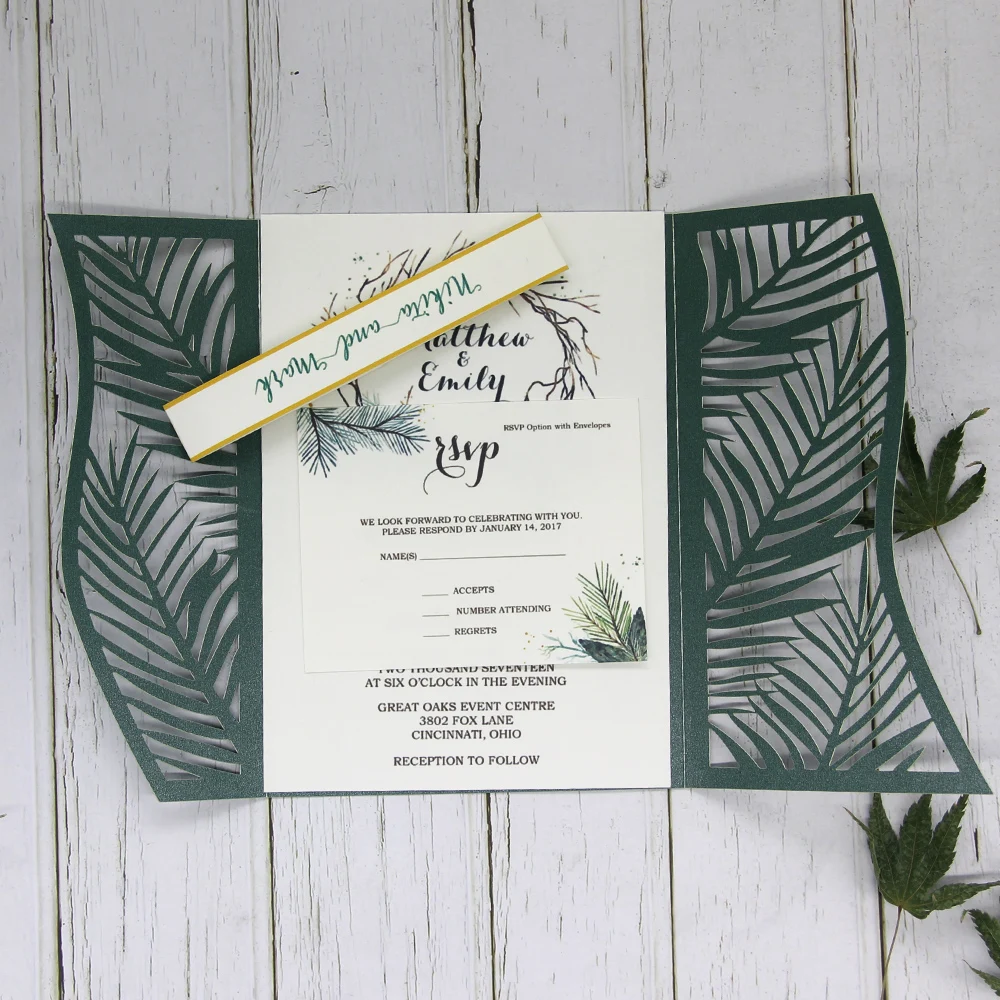 

Laser Cut Invitations wedding invitations cards green wedding theme party decoration inviting card with RSVP card