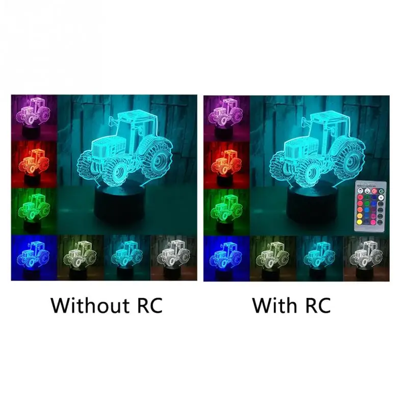 

Night Light Home 7 Colors Touch Control Led Bedroom Kids 3D Illusion Party Atmosphere Lamp Decorative Gifts Funny Tractor Shape