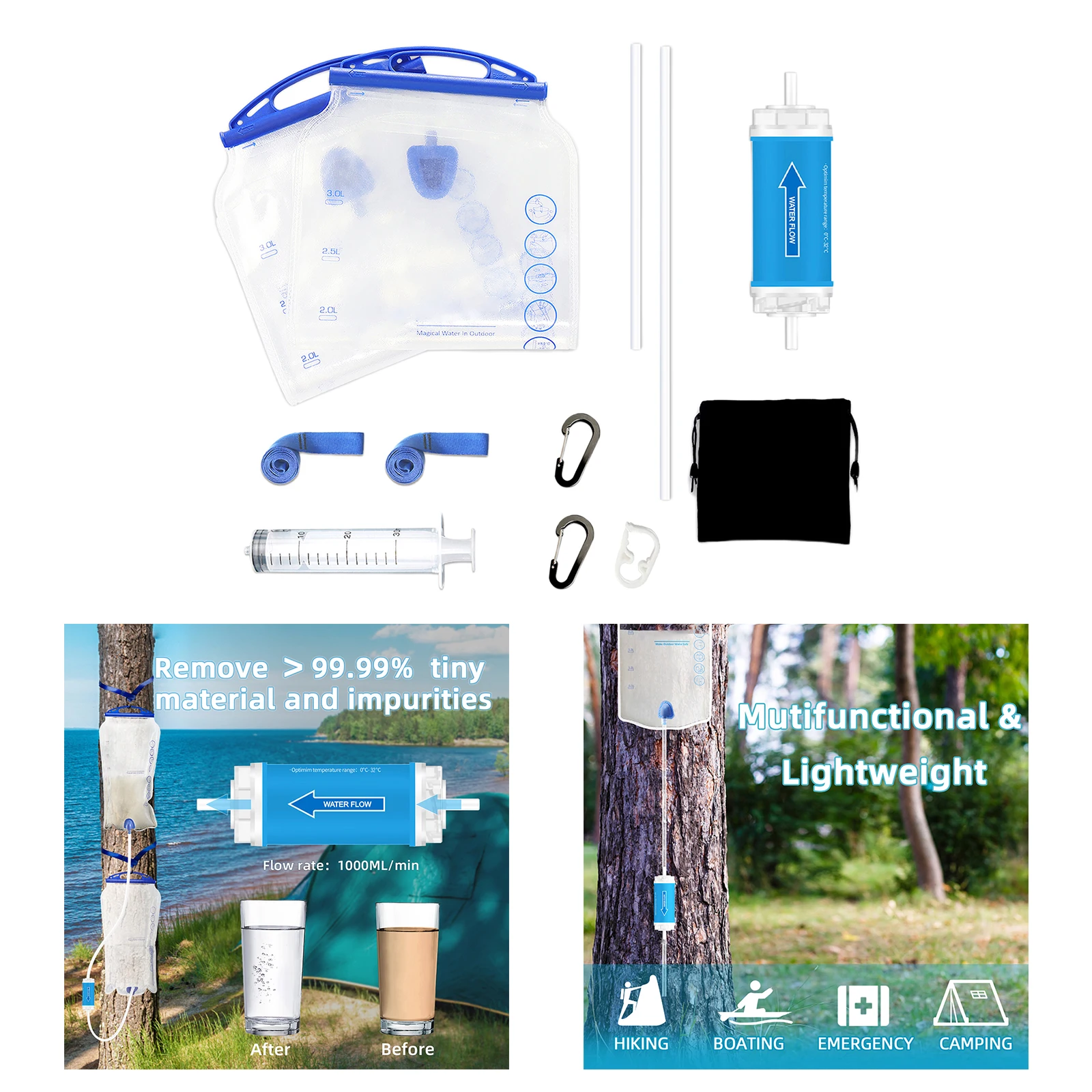 

Outdoor Water Filter Gravity Purifier Filtration System Emergency Camping Preparedness