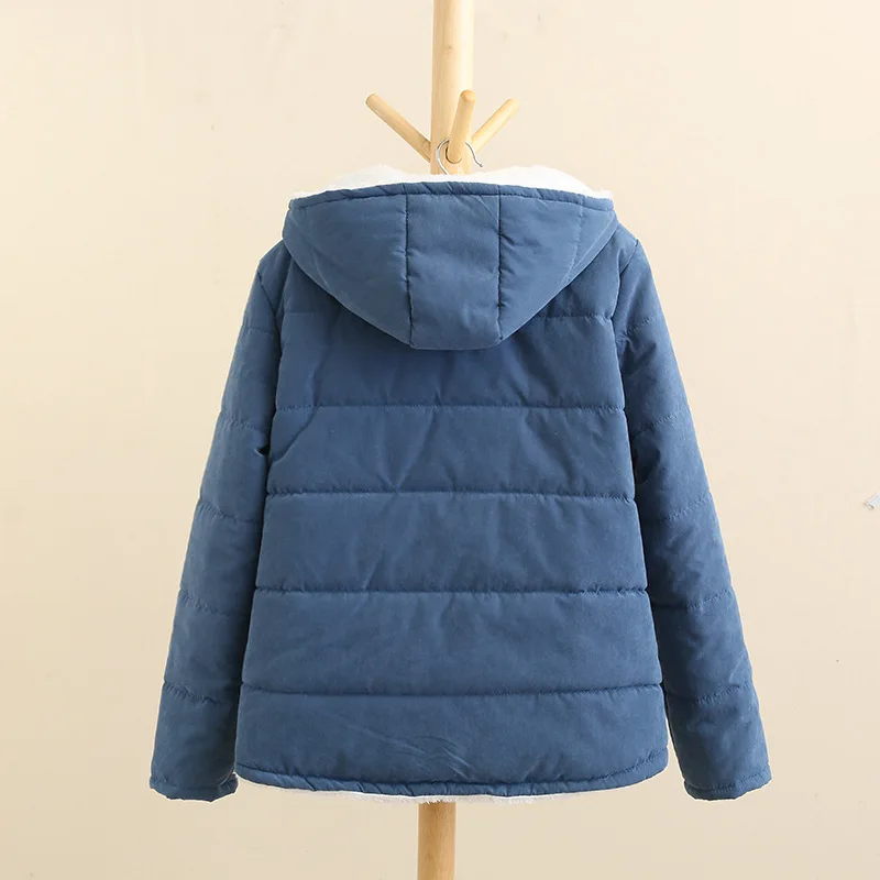 winter coat women autumn new style plus velvet thick hooded parka long-sleeved cotton jacket college style plus size