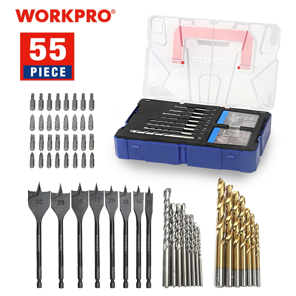 Набор комбинированных сверл WORKPRO 55 шт. сверла для кладки из быстрорежущей стали