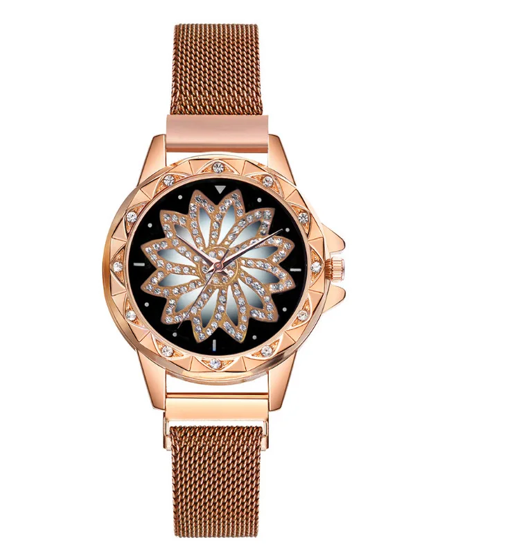 

2020 для женщин с магнитной пряжкой Lucky цветок часы Роскошные женские Стразы кварцевые часы браслет часы Relogio Feminino