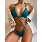Зелено-коричневый пикантный Летний Пляжный комплект бикини 2021, женский купальник, бандажный купальный костюм с металлическими кольцами, купальный костюм B290 B317Q