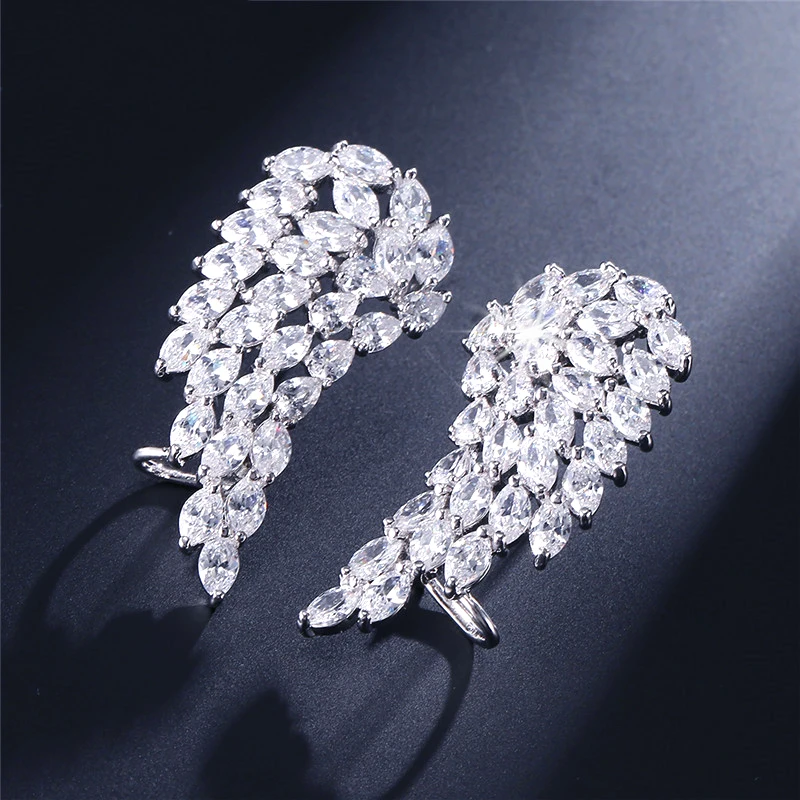 Модные серьги гвоздики Uilz с блестящим кубическим цирконием крылья ангела для