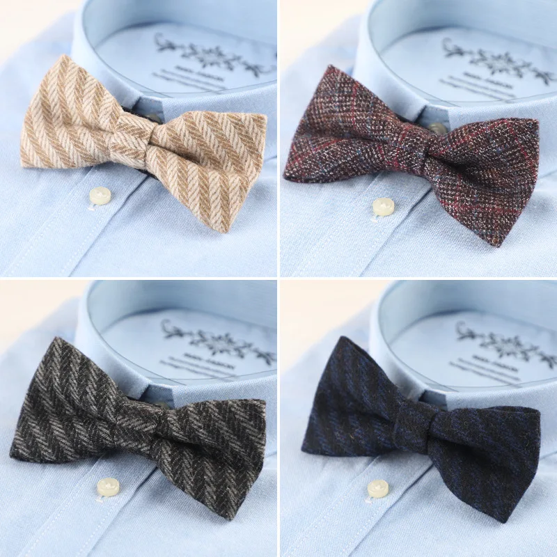 

Wool bow tie Korean men's tweed Butterfly Wedding Party bridegroom best man striped bow tie spot factory wholesale