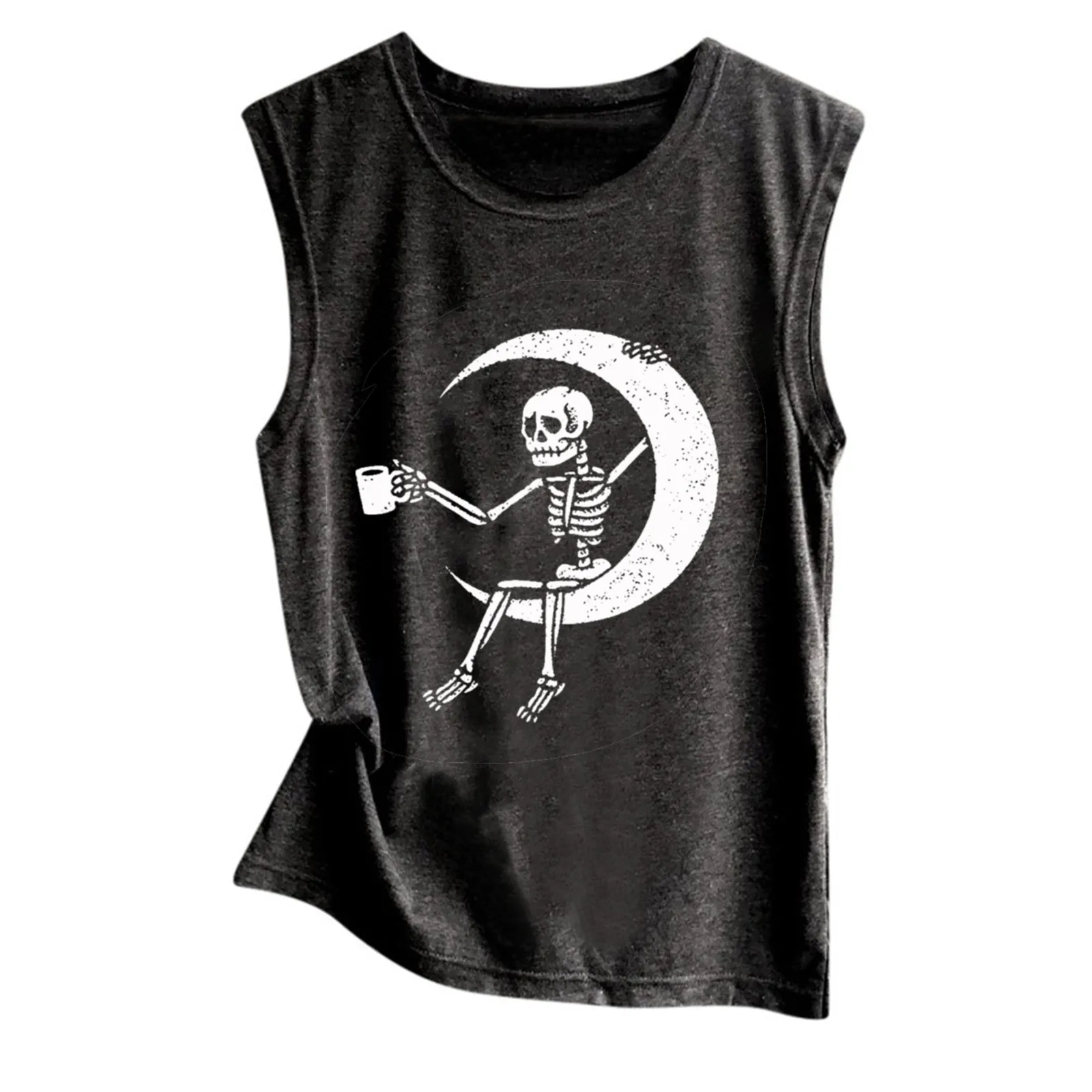 Майка женская в стиле Харадзюку с принтом черепа и Луны лето размера плюс - купить