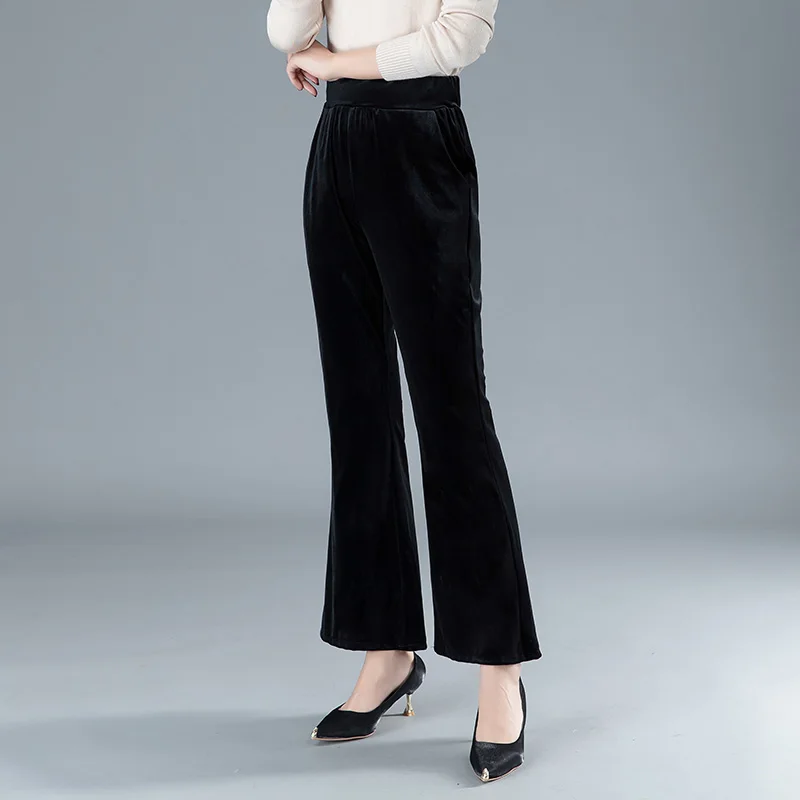 

Autumn winter women velvet wide-legged pants women trousers OL elastic high waist vintage plus size loose Flare Pants