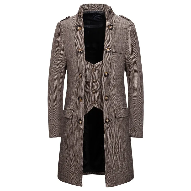 Мужская куртка в стиле стимпанк новинка 2019 зимний шерстяной Тренч два ложных