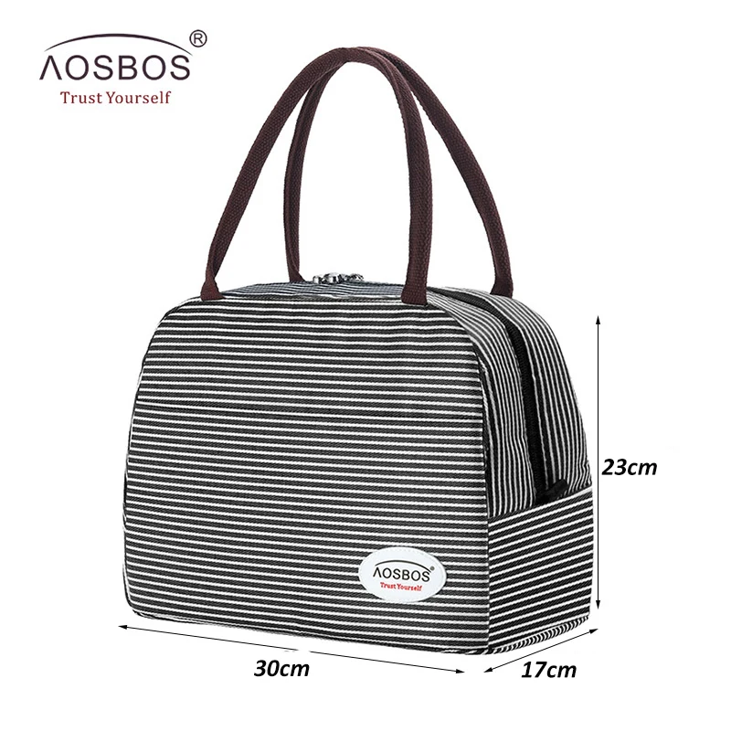 A8081-Stripe Aosbos, Модная Портативная сумка-холодильник для обеда, термоизолированная одноцветная Сумка-тоут, большая сумка для еды, пикника, Ланч-бокс, сумка для мужчин, женщин и детей - Цвет: A8081-Stripe