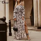 Celmia женское сексуальное платье макси с открытыми плечами, летнее богемное Повседневное платье с длинным рукавом и принтом, праздничный сарафан с бандажным разрезом и подолом