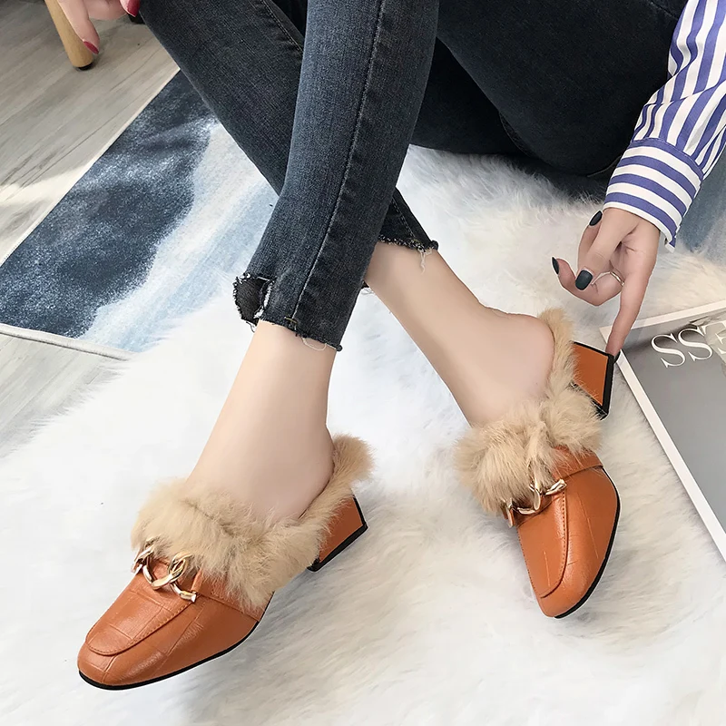 Зимние тапочки Женская обувь Женские теплые плюшевые Модные Яркие вьетнамки