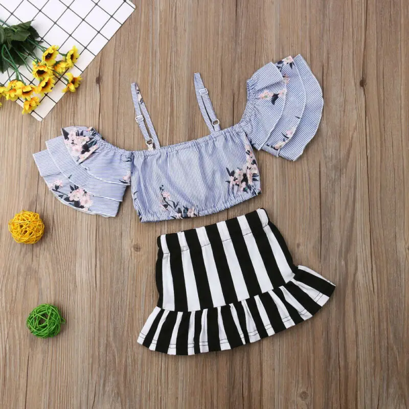 Летняя детская одежда для маленьких девочек с открытыми плечами топы цветочным