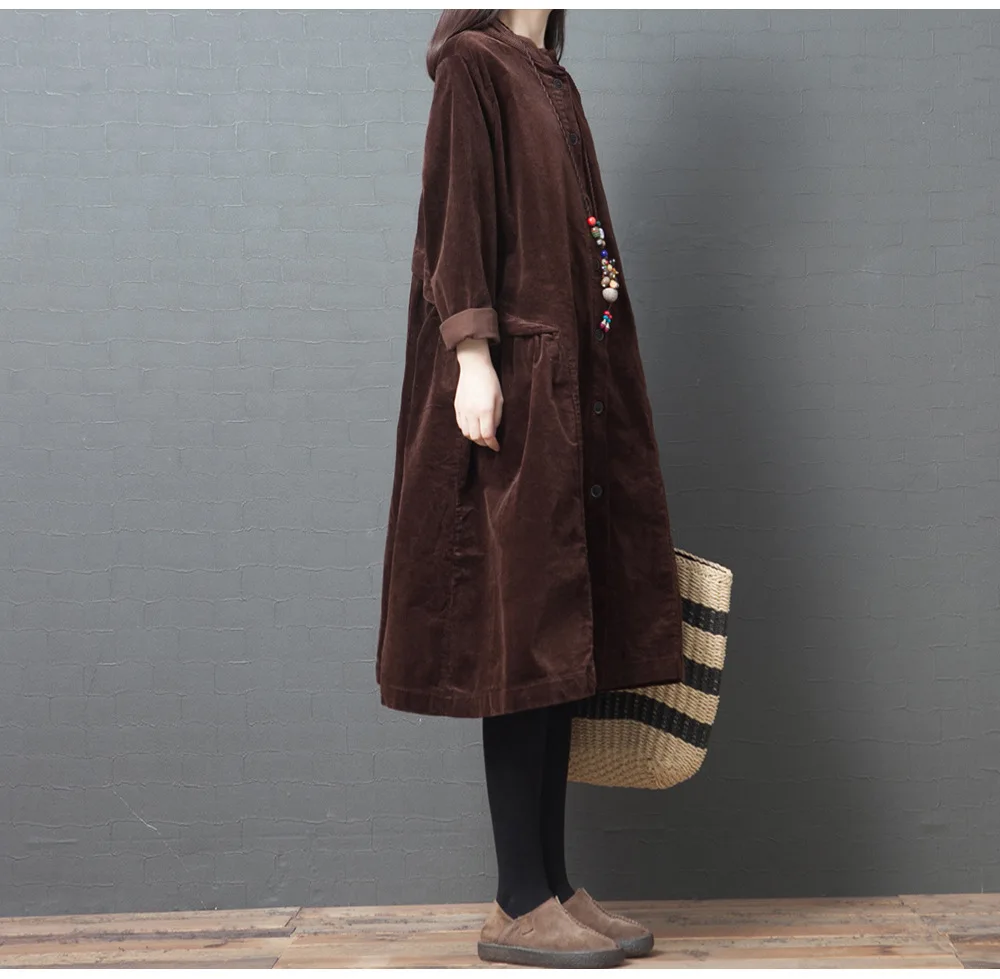 

Women Casual Loose Ethnic warm dress Long Sleeve spring dress with PocketsT012