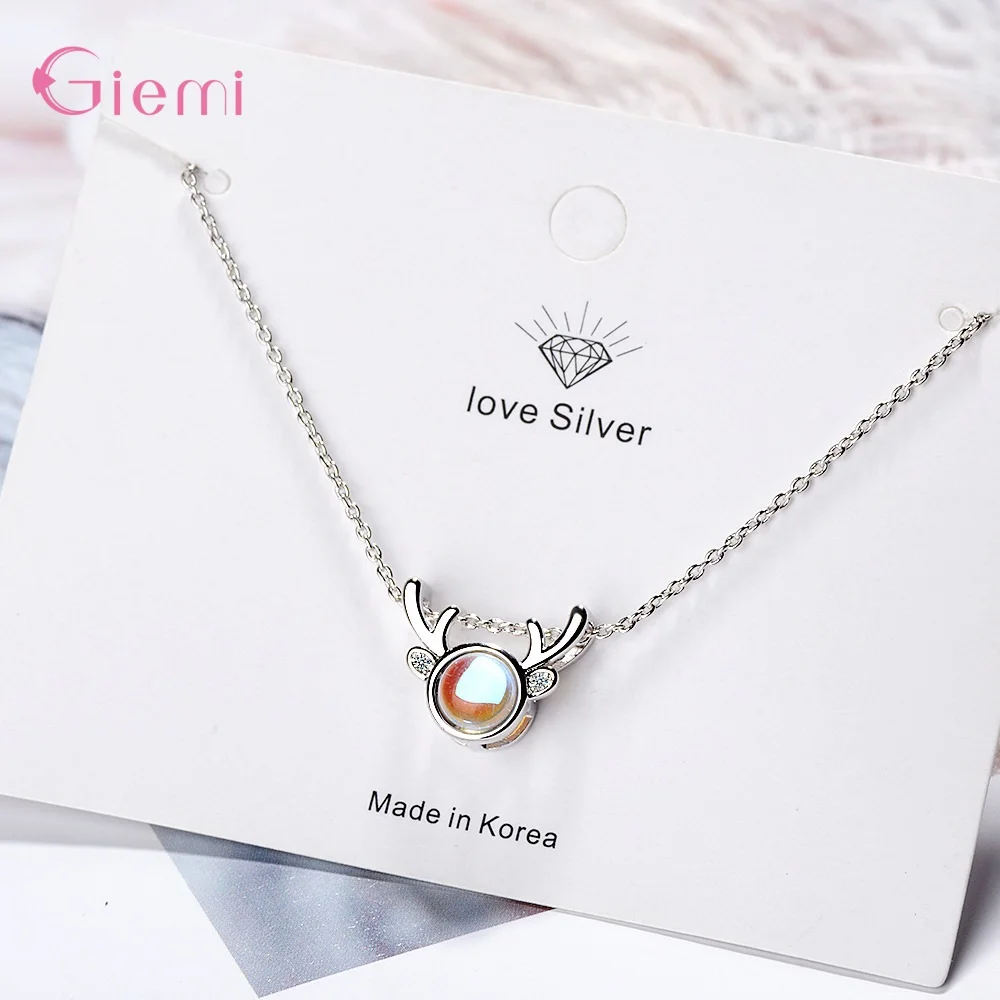 

Newest Genuine 925 Sterling Silver Charm Necklace With Sparkling Moonlight Stone Pendant Rather Nice Women Fashion Jewelry Gift