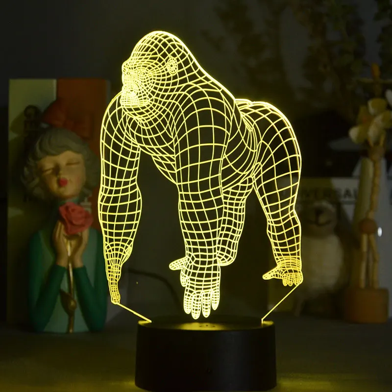 Orangutan Gorilla Chimpanzee 3D USB LED Lamp 7 Colors Changing Mood Laser Engraved Acrylic Illusion Table Decor Gift Night Light