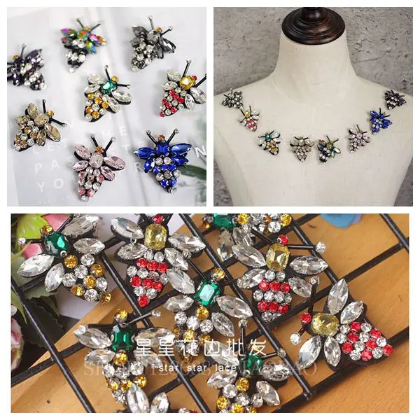 10 шт./лот высококачественные стеклянные кружевные нашивки в виде пчелы стразы