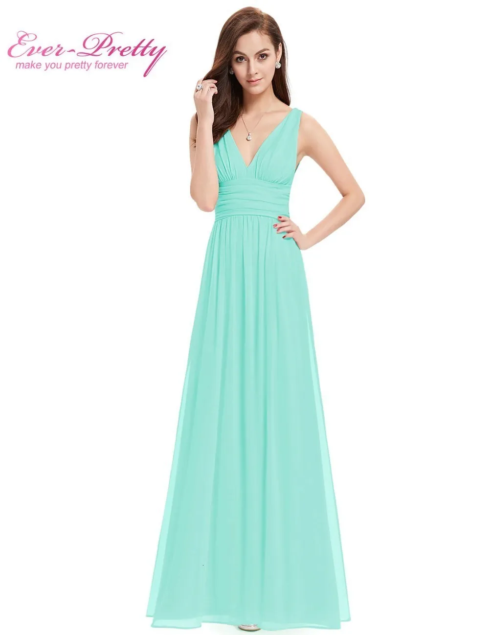 Vestido Fiesta Mujer Ever Pretty, длинное шифоновое свадебное платье трапециевидной формы с v-образным вырезом, элегантные королевские синие платья подружек невесты