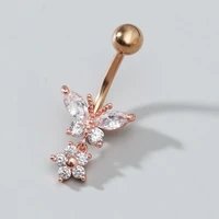 sexy rhinestone butterfly dangling navel belly button ring crystal surgical steel barbell body piercing jewelry women accessory