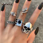 ZYZQ, лидер продаж, 5 шт., неоготическое ретро кольцо с черепом, оптовая продажа, креативные индивидуальные серебряные кольца с лопаткой, комплект модных украшений для женщин