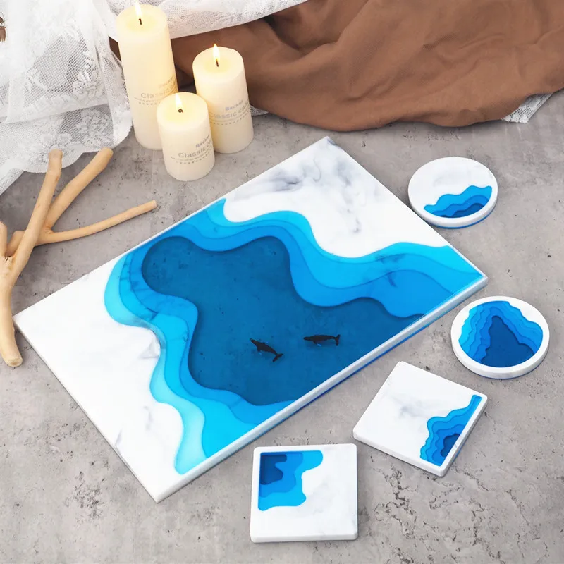 

Diy Epoxy Resin Crystal Irregular Tray Ocean Terraced Landscape Coaster Mirror Silicone Mold