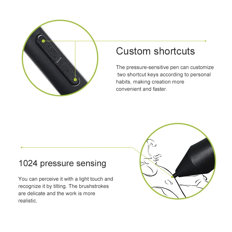 Для Wacom LP-190 Давление чувствительный стилус для сенсорного экрана Беспроводной 1024