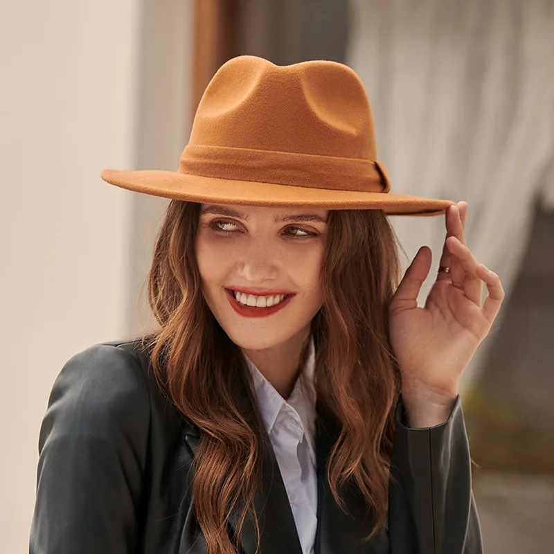 

Ladies Fedora Hats Women Autumn Winter Woolen Felt Sunscreen Wind-Resistant Panama Hat Sunbonnet Jazz Caps Clothing Accessories