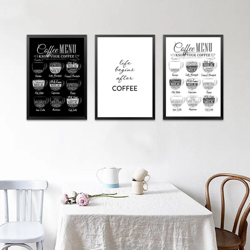 

Nordic Coffee Menu Wall Pictures Art Print Black White Art Canvas Painting Cafe Shop Poster Wall Art Decor