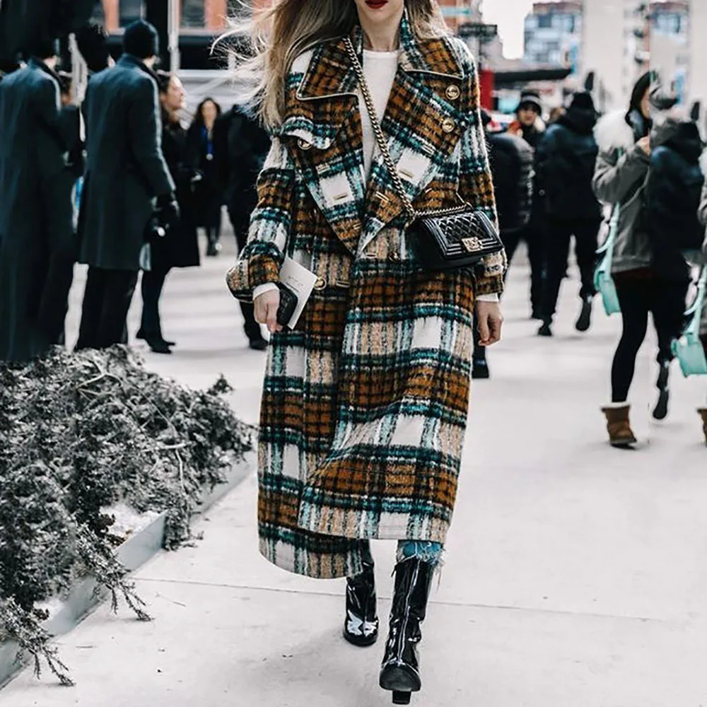 Женское модное клетчатое шерстяное офисное элегантное разноцветное