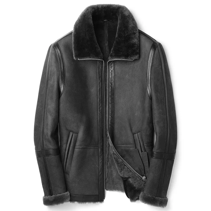 

Shearling Mens Lapel Casual Fur Jacket Coat Autumn and Winter Wool Genuine Leather Clothes