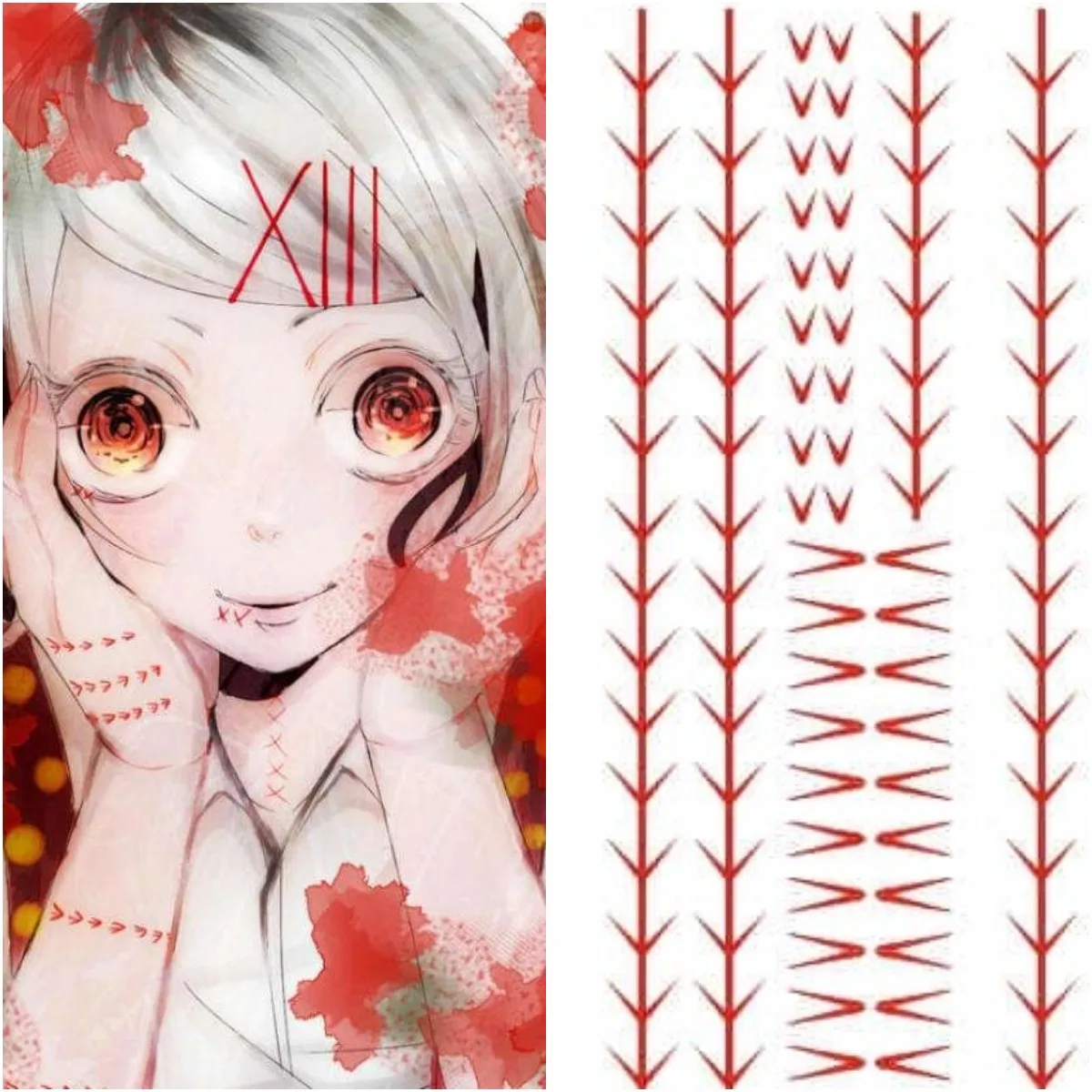Аниме Juzo Juuzou Suzuya Rei Токийский Гуль, Временные татуировки, аксессуары для косплея, реквизит, костюм, переводная наклейка, боди-арт, водонепроницаемый