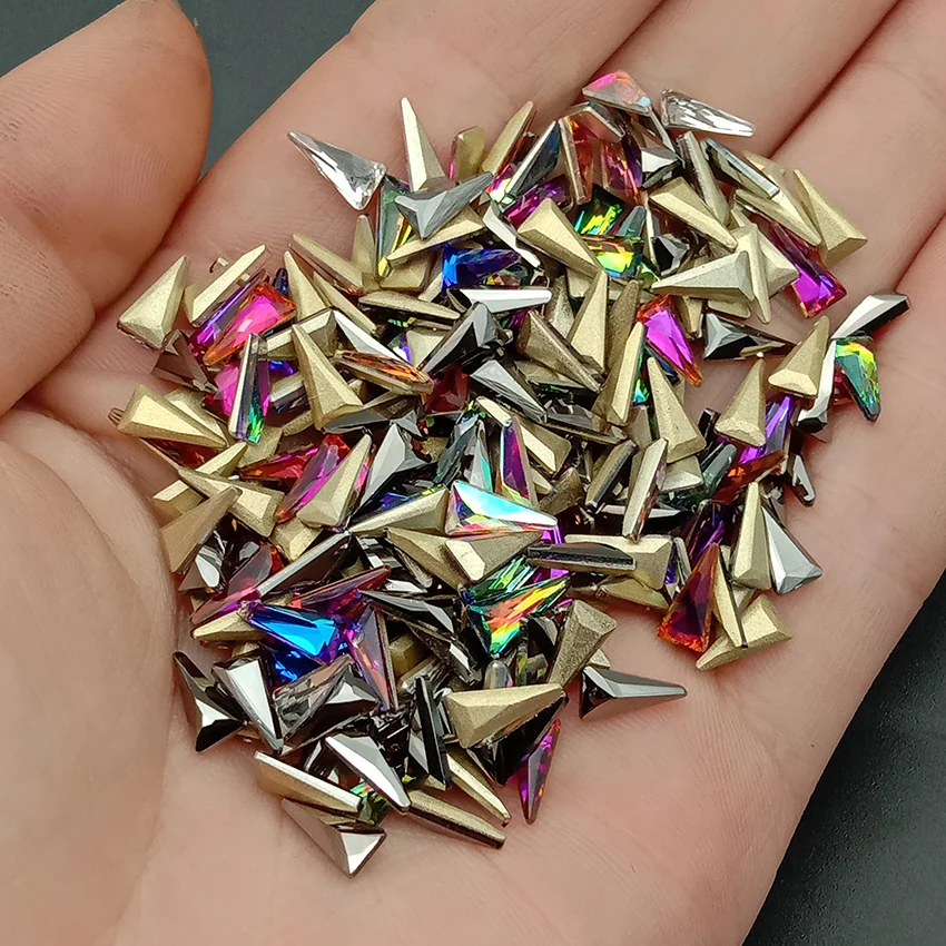 Треугольные 3D Стразы для ногтей 10 шт. блестки кристаллы Pixie AB стеклянные камни