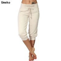 umeko summer womens fashion elastic waist 34 jogging capri hose strass dance paisley drawstring casual sport fitness pants