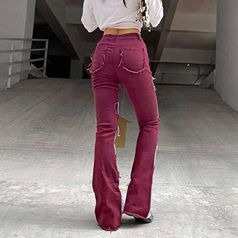 

MoneRffi Autumn Women Cowboy Striped Patchwork Street Casual Hip High Waist Loose Straight Jeans Pants Mujer Fashion Straight