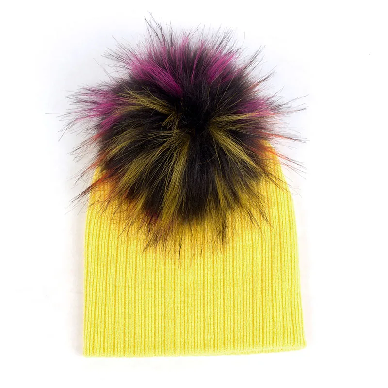 Yellow23 Geebro/Модная зимняя теплая вязаная шапка для маленьких девочек, утепленное трикотажное эластичное шапочка с помпонами, прочная чашка, эластичная DK942 - Цвет: Yellow23