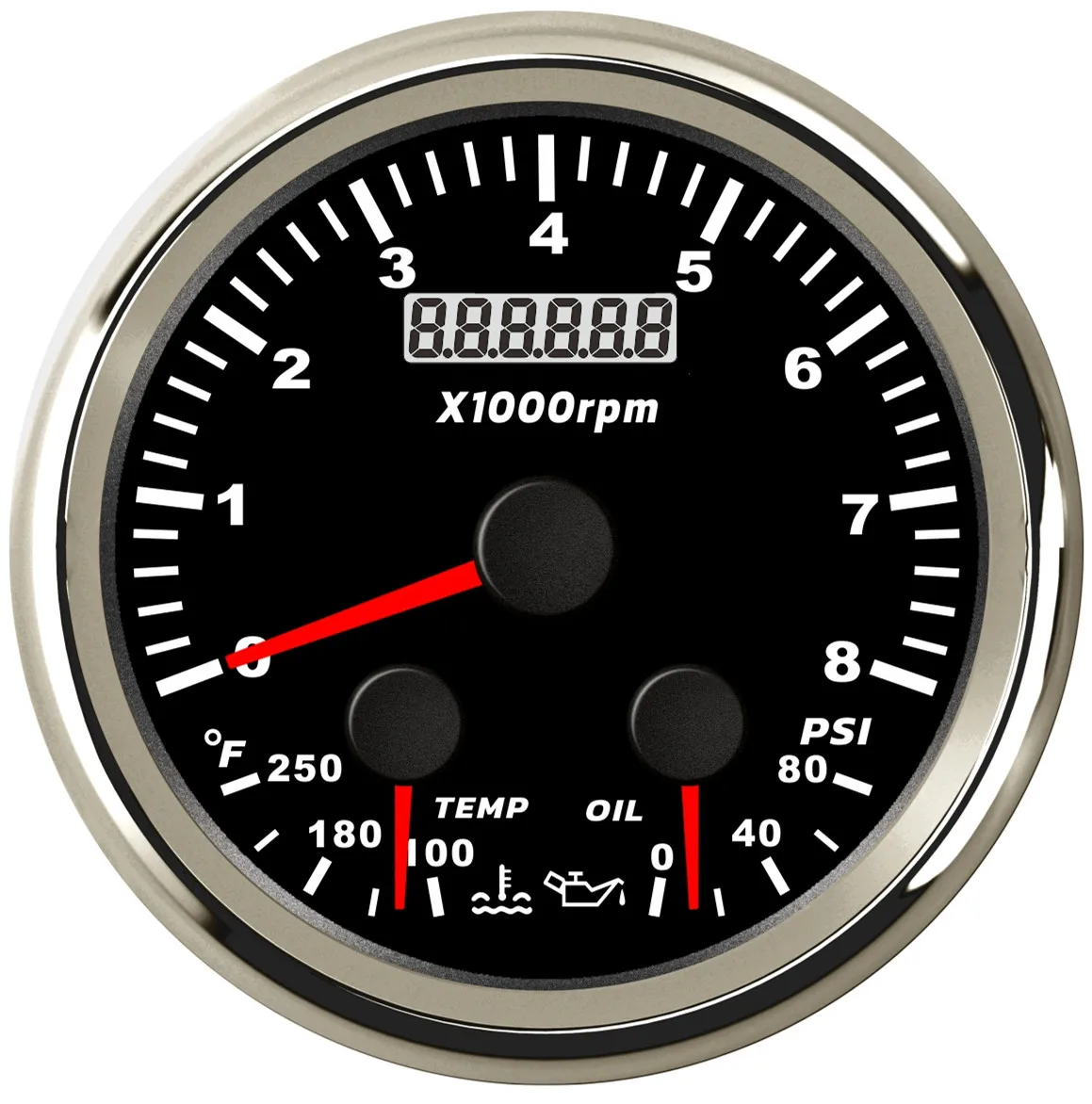 

Motorcycle Tachometer 8000 RPM Oil Pressure Water Temperature Gauge Indicator 3 IN 1 RED LED