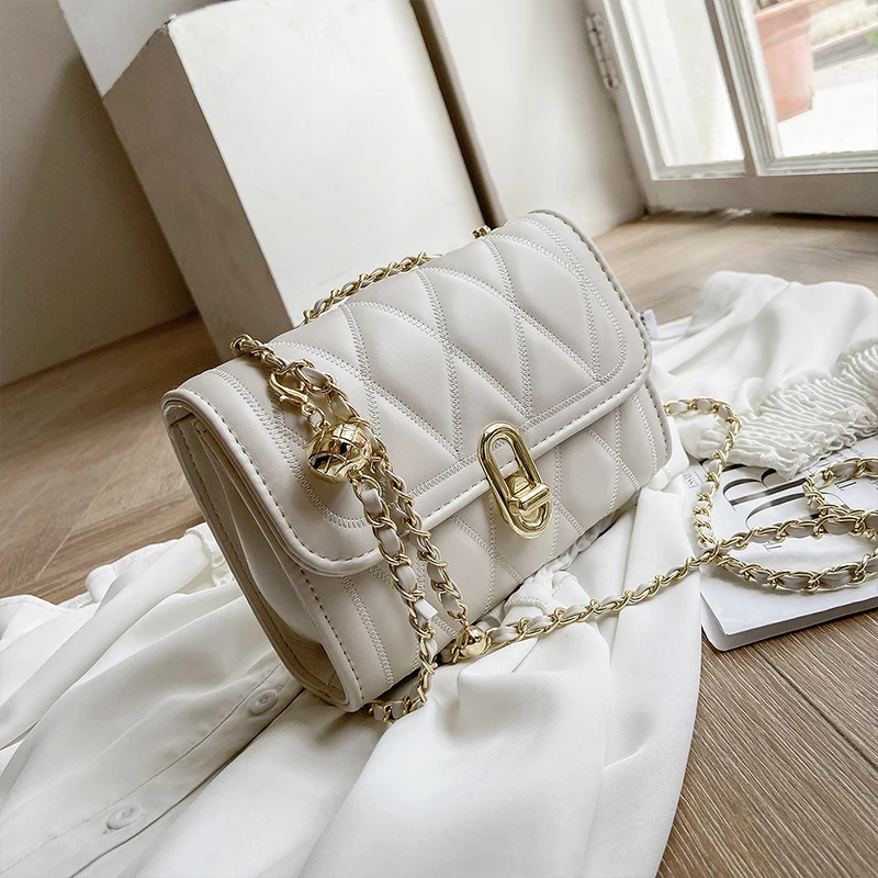 

Ladies' new shoulder bag trendy fashion all-match high-end diamond chain crossbody white 2021 small square bag
