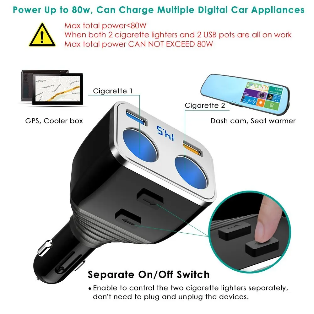 USB Quick Charge 3 0 Автомобильное зарядное устройство 80 Вт 2 гнезда прикуривателя