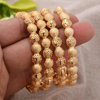4pcslot african gold color bangles for women dubai bridal bracelets gifts wedding round bead hollow wife friend jewellery gift