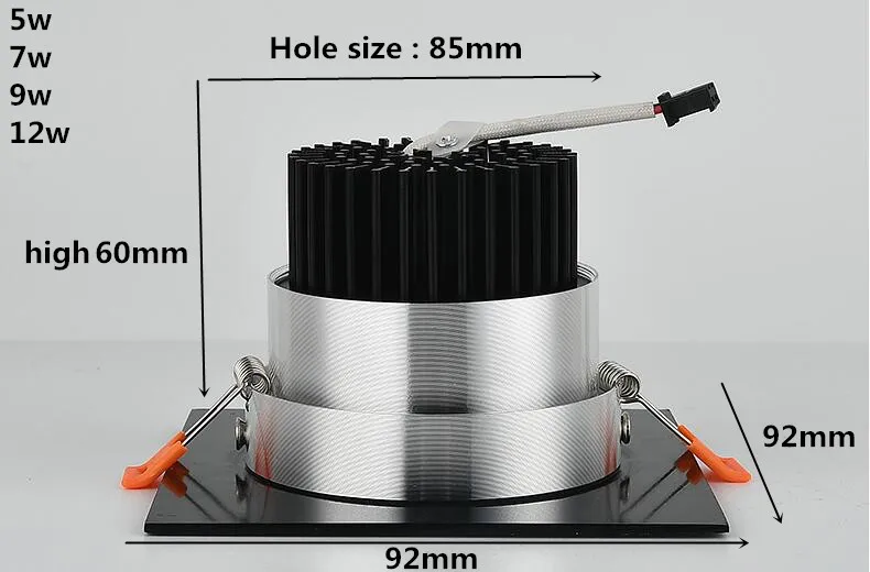 Квадратный cob Диммируемый светодиодный светильник потолочный Точечный 5 Вт 7 9 12