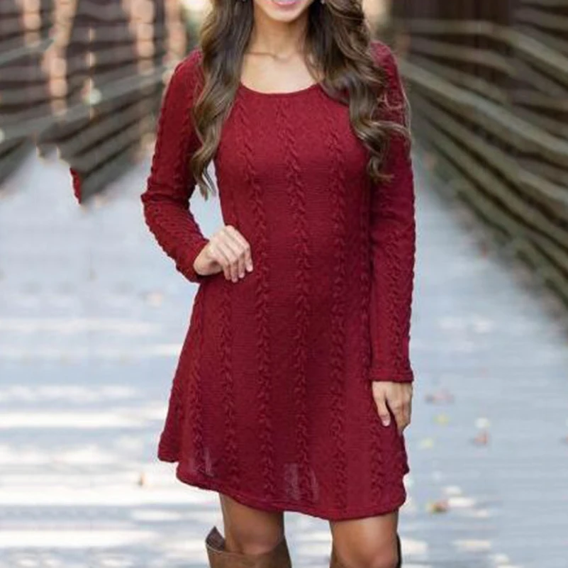 Женское повседневное короткое платье-свитер размера плюс S-4XL женские осенние
