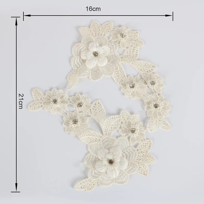 1 пара вышитых 3d цветочных наклеек жемчужинами кружевных аппликаций детское