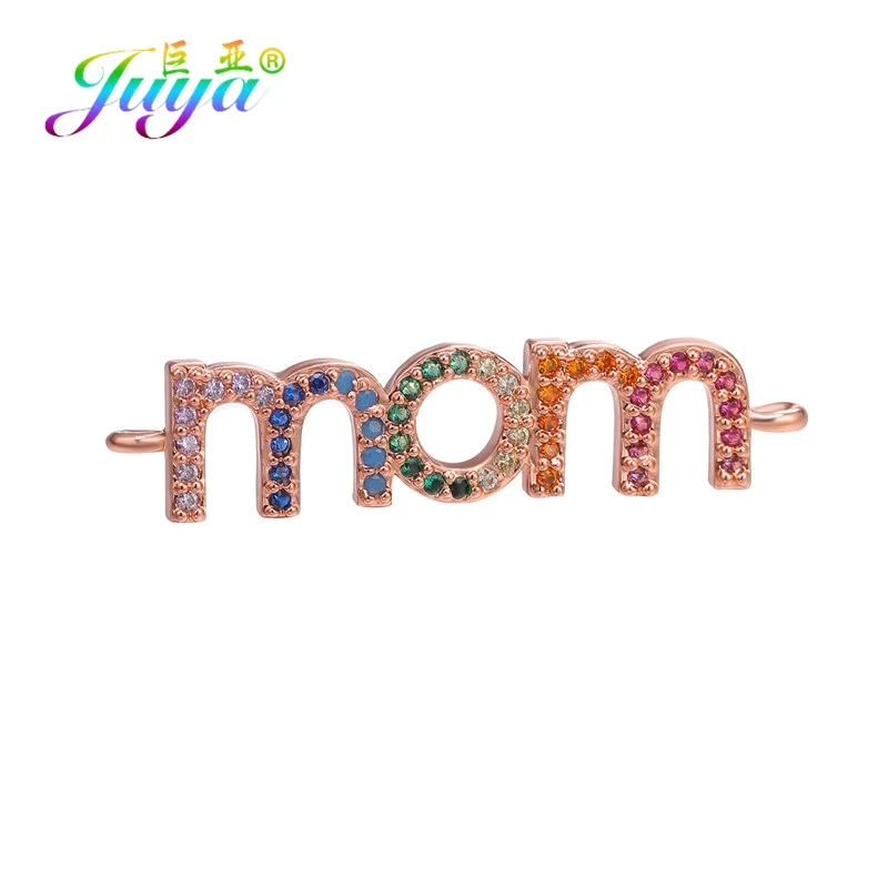 Rose Gold Juya DIY ювелирные аксессуары Красочный Циркон буквы мама мальчик девочка разъемы для мамы женский дружба шнур кожаный - Цвет: Rose Gold