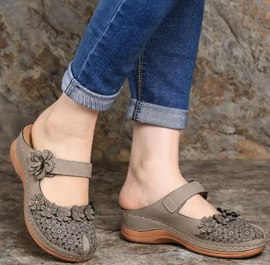 Женские летние тапочки Повседневные женские шлепанцы на танкетке в стиле ретро